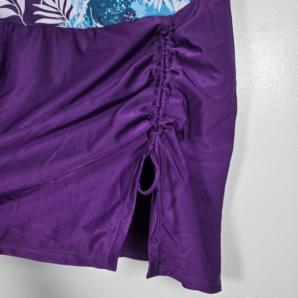 Rotita Purple Tropical Floral 2 Piece Bikini Top & Cinched Swim Skirt Size Large - Picture 8 of 16